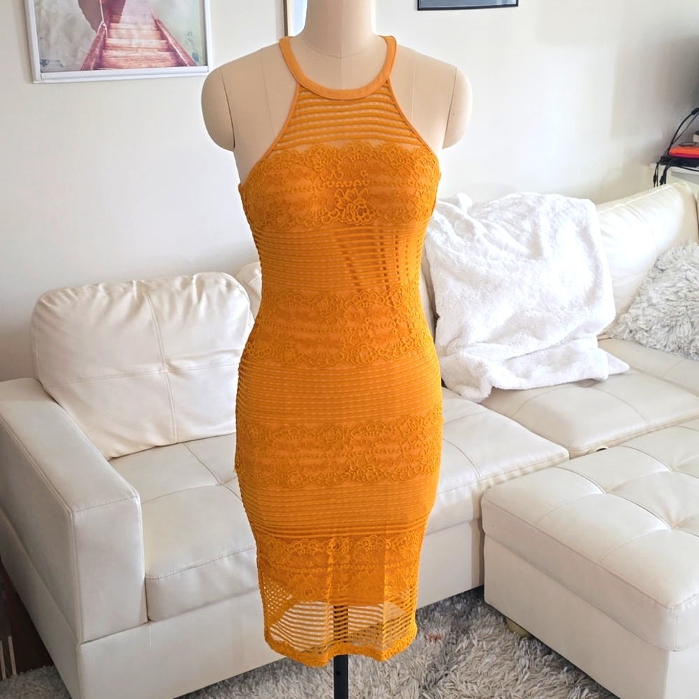 Midi Yellow Dress Size 2 Guess